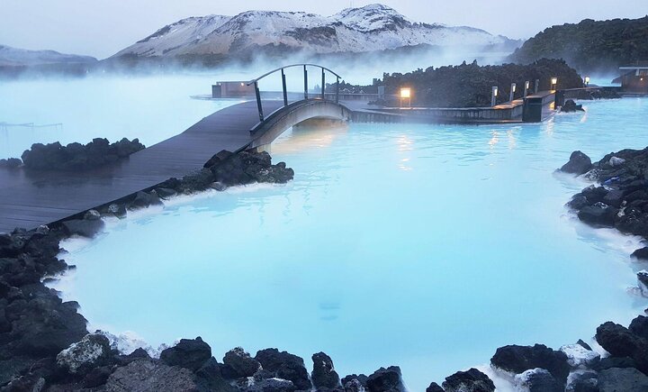 The steaming Blue Lagoon waters in Iceland.